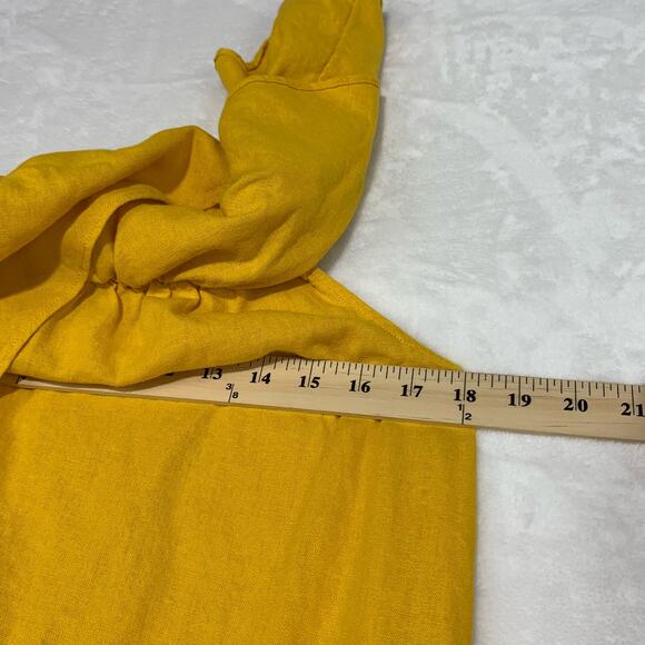Old Navy Linen Blend Shift Dress Small Yellow Off Shoulder Ruffle Neck Mustard - Picture 8 of 9